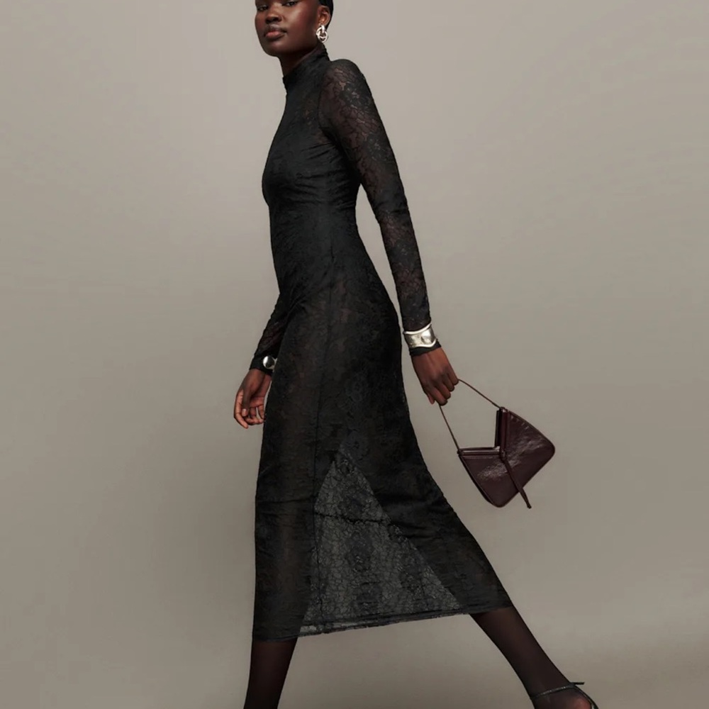 Reformation Mariano Knit Dress Black Lace Long Sleeve